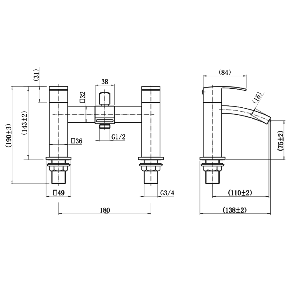 Kinlin Bath Shower Mixer Tap with Shower Handset and Holder