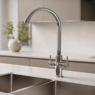 Crescent Chrome Twin Lever Kitchen Tap