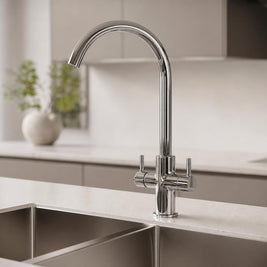 Crescent Chrome Twin Lever Kitchen Tap