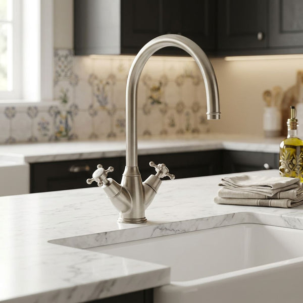 Yorkley Twin Lever Tap with Crosshead Handles | Bidbury & Co